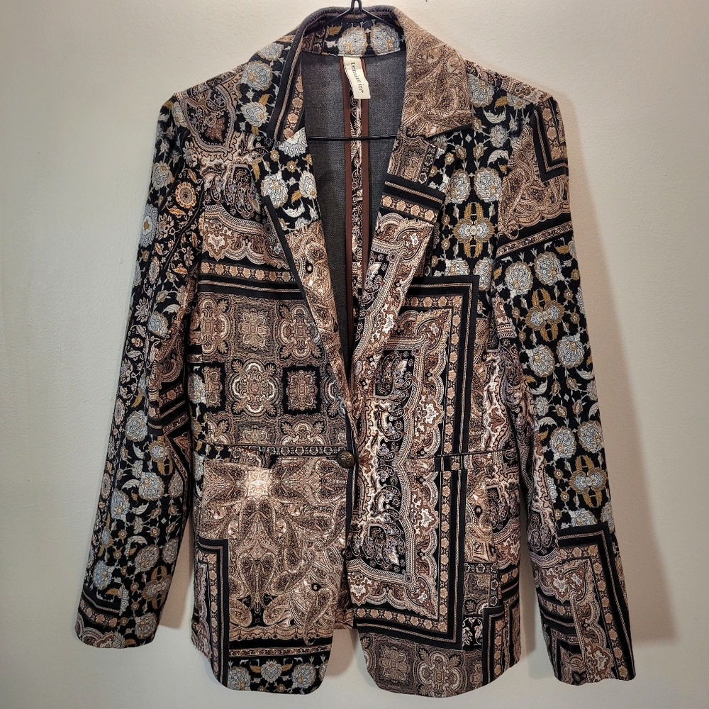 Tensione In Bohemian Paisley Mandala Print Black Brown Beige Blazer - S